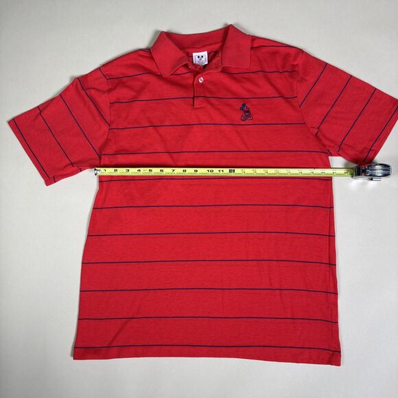 Vintage Mickey Mouse Disney Polo Shirt Striped Red Single Stitch Mens L USA - Picture 2 of 8